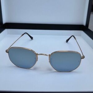 Ray-Ban Sunglasses Gold Hexagonal Frame Silver Lens RB3548N